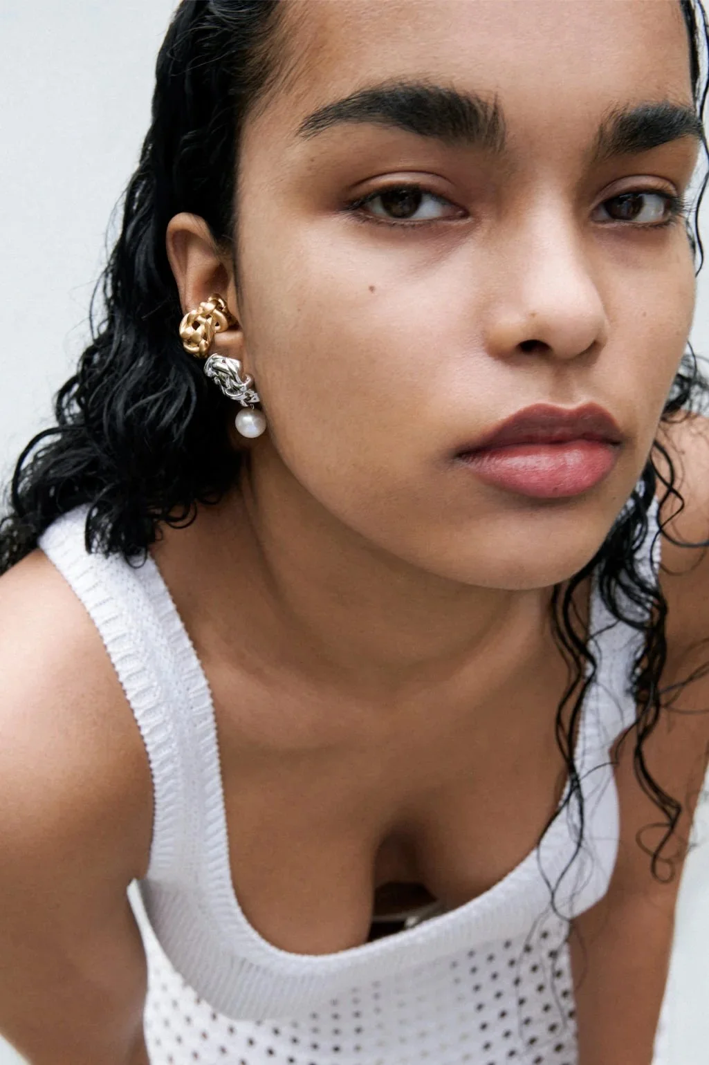 Pulp Pearl and Zirconia with Gold Vermeil Earrings by